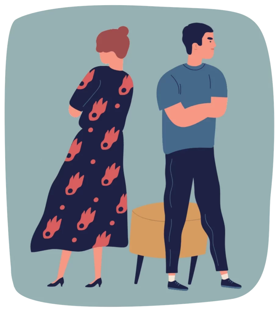 arguing couple with backs turned