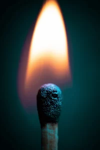 close up of a burning match